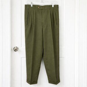 Perry Ellis Portfolio Olive Pleated Dress Pants 33x30 Wool Blend Vintage